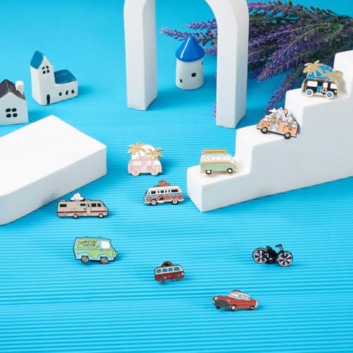 Image of KISSITTY 11pcs Vehicle Brooches Cartoon Enamel Pin Bus Motorbike & Bicycle Shape Enamel Lapel Badge Brooch Pins for Backpack Clothes Jackets Suits Coats