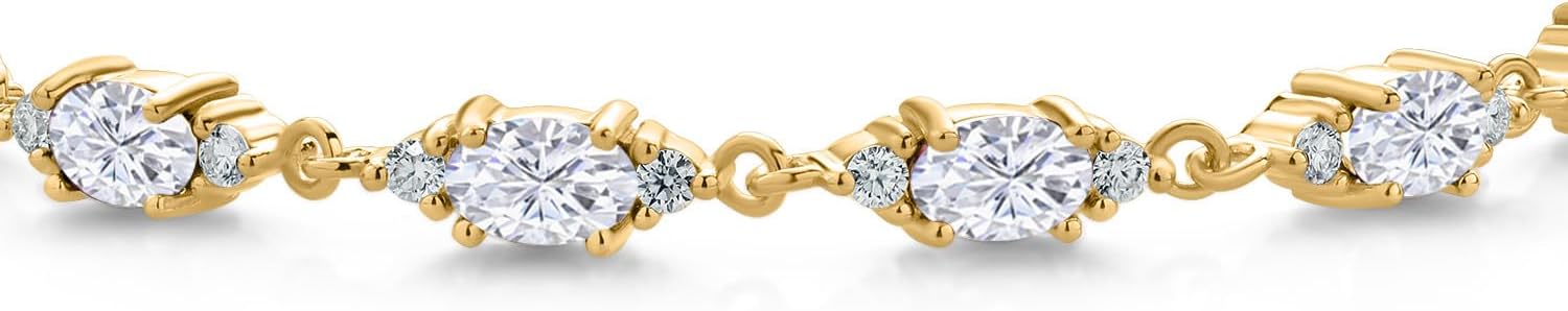 Gem Stone King 18K Yellow Gold Plated Silver White Moissanite Tennis Bracelet For Women (6.91 Cttw, Gemstone Birthstone, Oval 6X4MM, 6.5, 7, 7.5 Inch) - Image 2