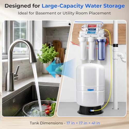 Image of iSpring 40 Gallon RO Tank, Pre-Pressurized Water Storage Tank for Reverse Osmosis RO Systems, Metal High Capacity RO Water Tank, Includes Tank Valve & Elbow, Model: T40M