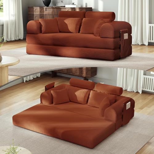 SAVENICA 79" High Back Sofa Bed with Removable Arms, Orange