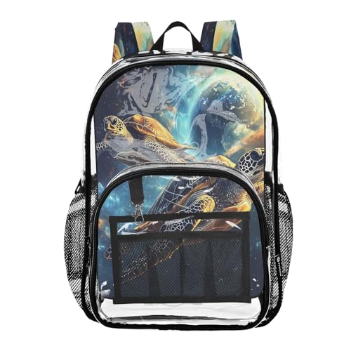 Clear Backpack for School Two Turtle Earth Transparent Bookbag for Girls See Through PVC Boy Backpacks