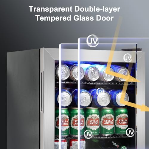Image of Mini Fridge Cooler - 50 Can Small Beverage Refrigerator Stainless Steel Glass Door for Soda Beer Wine-Countertop Drink Cooler for Home, Dorm, Office or Bar, Electronic Temperature Control,1.4cu.ft.