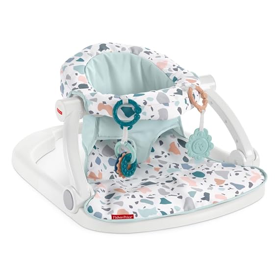 Fisher-Price Portable Baby Chair Sit-Me-Up Floor Seat With Developmental Toys & Machine Washable Seat Pad, Pacific Pebble