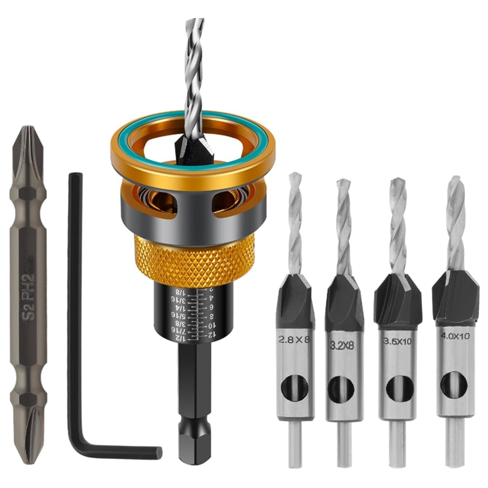 Jnchdghwa As Shown Woodworking High-Speed Steel Four Edge Countersink Drill Limit Adjustable Depth Step Drill