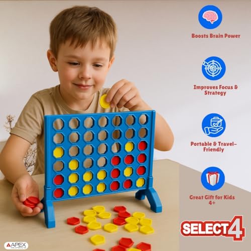 Image of Select 4 - 4 in a Row Strategy Board Game for Kids & Family | Classic 2-Player Puzzle & Logic Game | Indoor Fun & Travel-Friendly Toy for Boys & Girls
