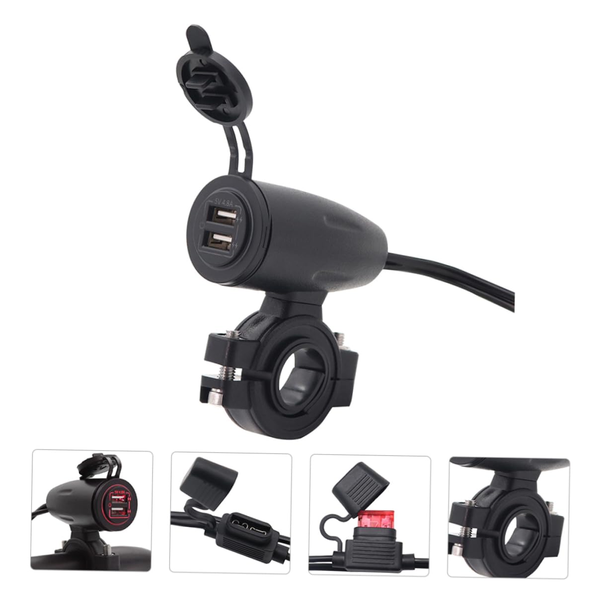 Cargador de Motocicleta 12/24v con Doble Entrada USB 4.8a Resistente al Calor y Carcasa de Abs Tapa para Uso en Exteriores