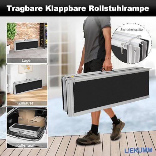 LIEKUMM Rollstuhlrampe 182,5 cm, 300 kg Tragkraft Aluminium Auffahrrampe rutschfest, Rollstuhlrampe für Treppen, Tragbare Rampe für Rollstuhl, Türschwellen, Zuhause