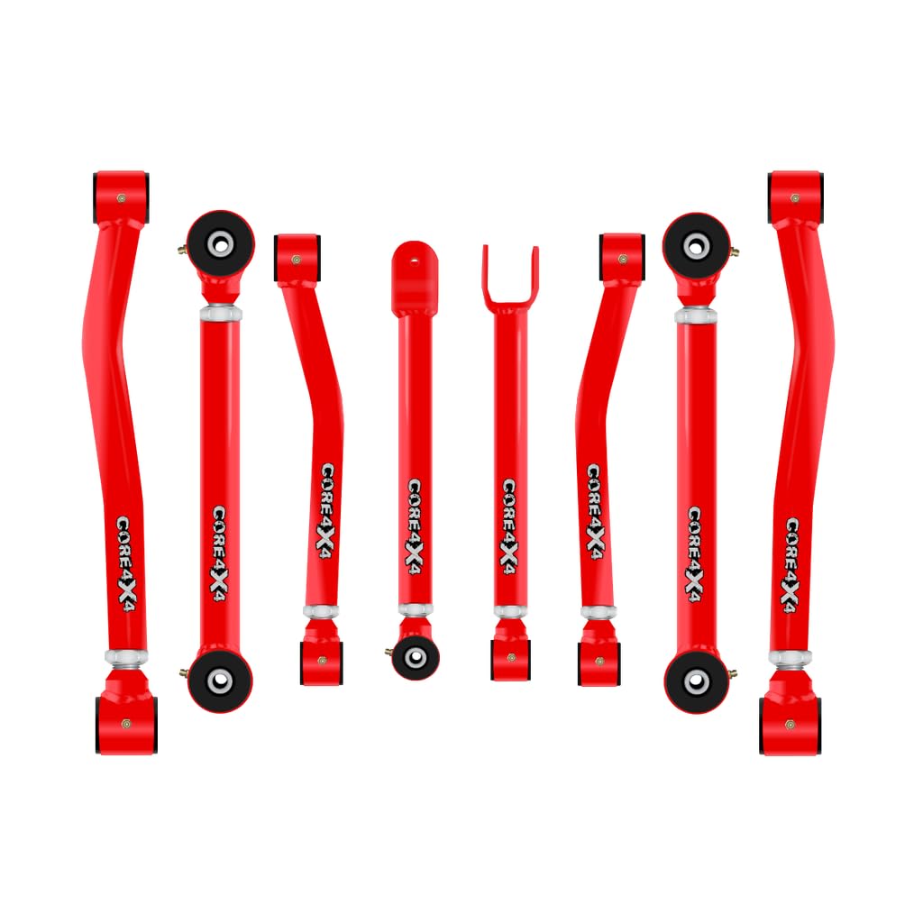 CORE 4X4-8pc Cruise Series Adjustable Control Arm Kit - Compatible with Jeep Wrangler JK/JKU 07-18 (Red)