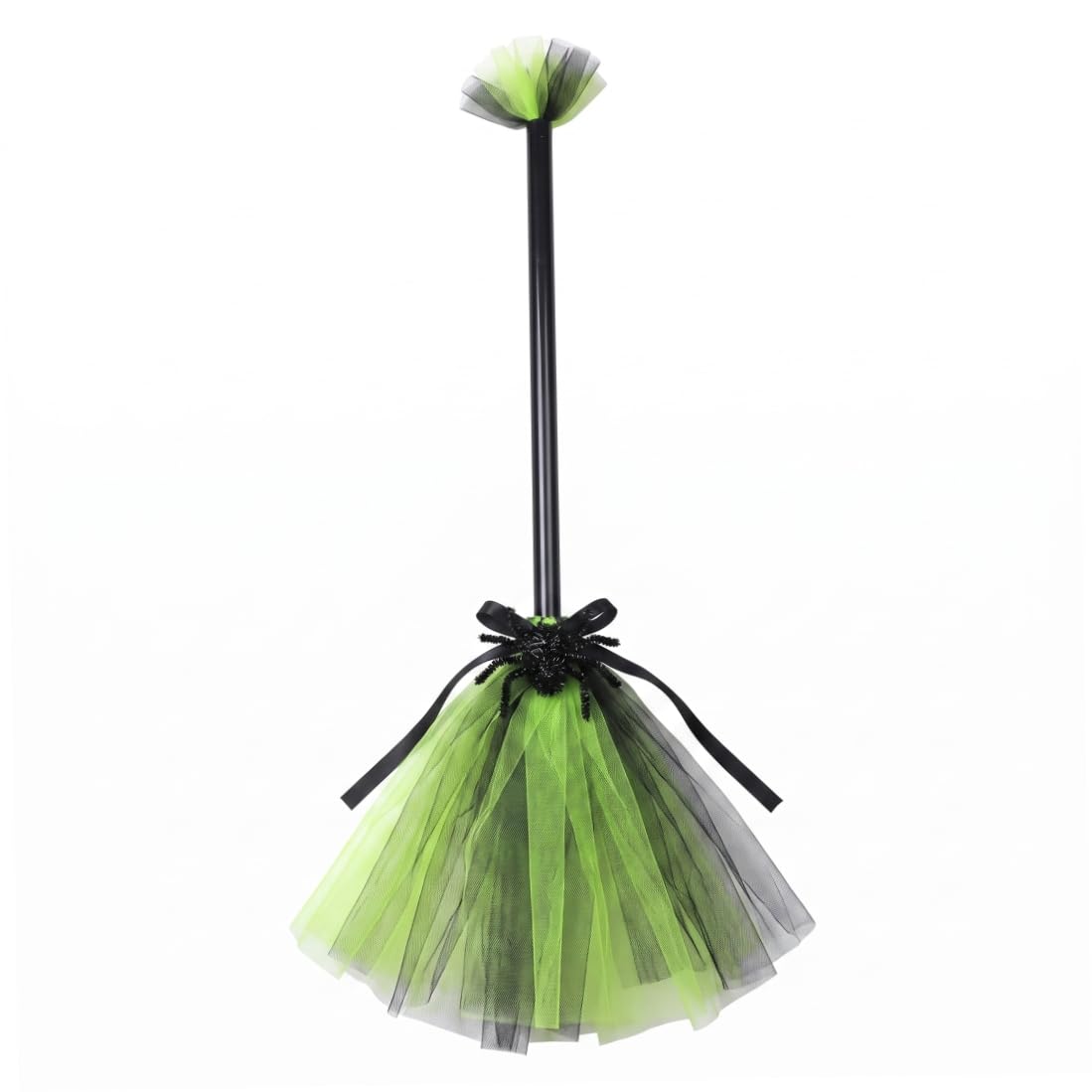 Witch Broom Halloween Kids Costume Accessory Witches Broom With Tulle & Spider Decor Fluorescent Green