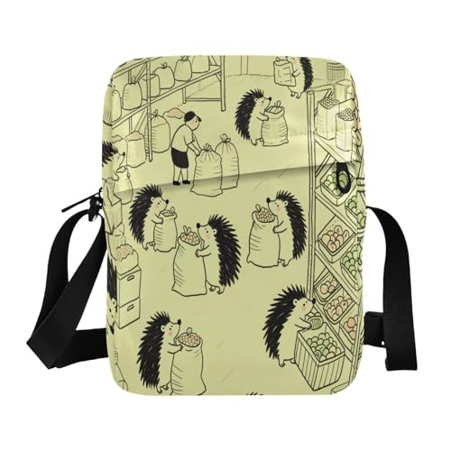 Grocery Store Hedgehog Green small messenger bag for men cross body bag Shoulder Hand Bags Adjustable Strap for Outdoor Daily work
