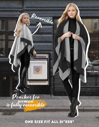 Women's Shawl Wraps Open Front Poncho Cape Oversized Sweaters Casual Cardigan Shawls for Fall Winter4