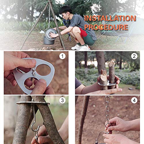 Suporte Suspenso, Romacci Tripé portátil para cozinhar ao ar livre Panelas de fogo aberto Piquenique