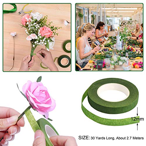 Woohome Floral Stem Arrangement Tools Kit with Wire Cutter Green Floral Tapes Gauge Green and Dark Brown and White Floral Stem Wire and Gauge Paddle Wire for Bouquet Stem Wrap Florist (Green) - Image 3