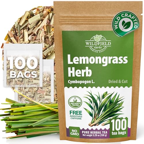Image of 100 Bags Dried Lemongrass Tea Lemon Grass Leaf Herbal Tea Zacate De Limon (Cymbopogon) - 100 Count 1.5g Bags Lemongrass Chai Herb Limoncillo (Hierba Limon)