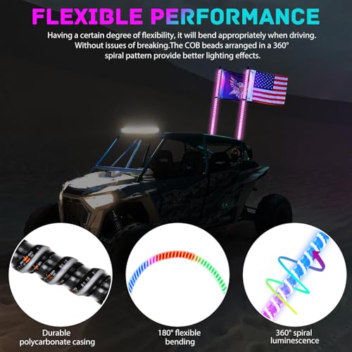 Image of Nilight LED Whip Light 1 PC 3FT COB RGB Lighted Antenna Whips with Spring Base Remote & App Control DIY Chasing Patterns for Can-am Offroad ATV UTV RZR Polaris Dune Buggy 4-Wheeler Truck