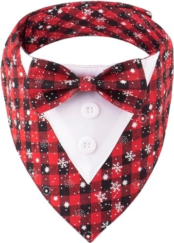 Christmas Dog Tuxedo Bandana, Red Plaid Dog Chritstmas Tuxedo with Bowtie, Adjustable Dog Christmas Formal Costume, Dog Christmas Attire Outfit for Small Medium Large Dogs Pets Christmas Dog Tuxedo Bandana, Red Plaid Dog Chritstmas Tuxedo with Bowtie, Adjustable Dog Christmas Formal Costume, Dog Christmas Attire Outfit for Small Medium Large Dogs Pets