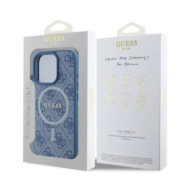 Coque iPhone 16 Pro Max Guess 4G PU Bleu Magsafe Rigide - 6