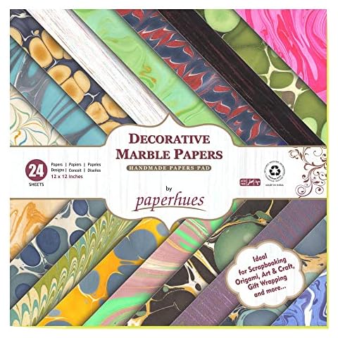 Paperhues Marbled Handmade Scrapbook Papers Collection 12x12" Pad, 24 Sheets Cover