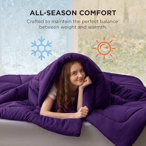Image of Bedsure Comforter Duvet Insert - Quilted Comforters Cal King Size, All Season Duvet, GentleSoft Down Alternative Bedding Blanket, with 8 Tabs, Gifts for Women /Men, Purple, California King 96X102 Inch