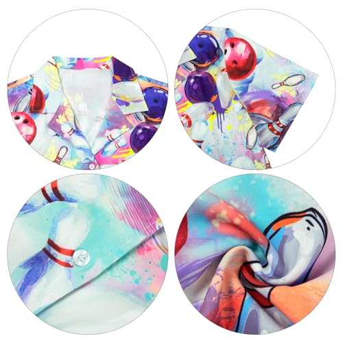 Bowling Shirts for Women Hawaiian Bowling Shirt Bowling Lover Gifts Button Down Tops Casual Short Sleeve Jersey White