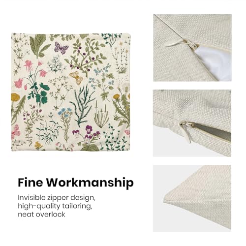Image of AEIOAE Spring Pillow Covers 16x16 Inch Set of 2,Sage Green Teal Wild Flower Plant Throw Pillows Case,Seasonal Floral Outdoor Decorative Linen Farmhouse Decor Cushion Covers for Home Sofa Bed Couch
