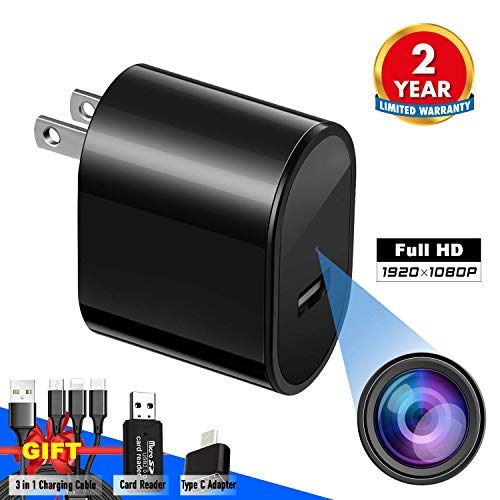 Spy Camera USB Phone Charger by Elleety -1080p HD Hidden Camera, Wall Plug