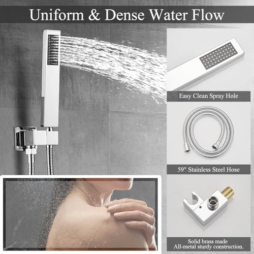 Image of Shower Faucet Set 16 Inch Wall Mount Rain Shower System, All Metal Shower Fixtures - Polished Chrome