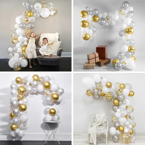 Image of Silver Gold White Chrome and Confetti Balloons Arch Garland Kit - 66 Pcs for Birthday Decoration Anniversary Engagement Wedding Festival Party Decorations | ARV ZONE