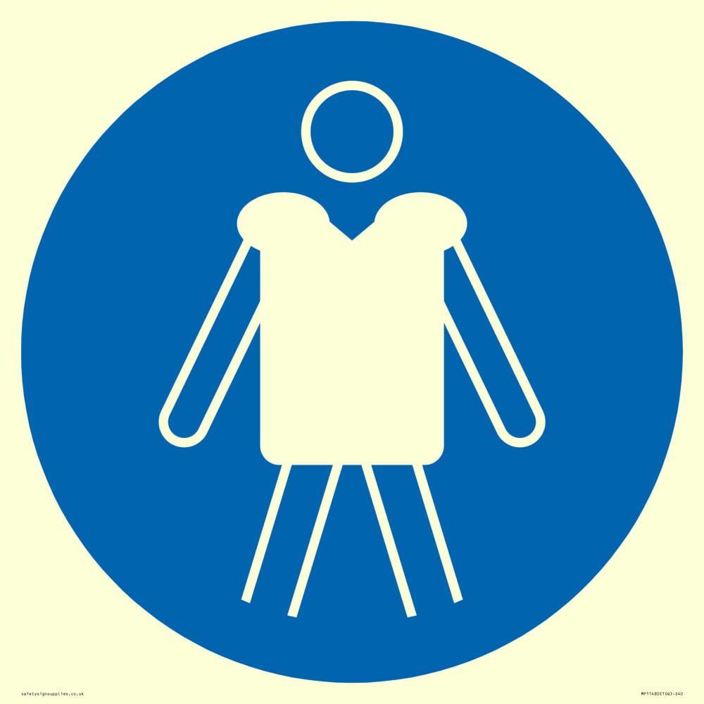 Viking Signs Mandatory: Wear personal flotation devices Sign - 400x400mm - S40, Blue/White