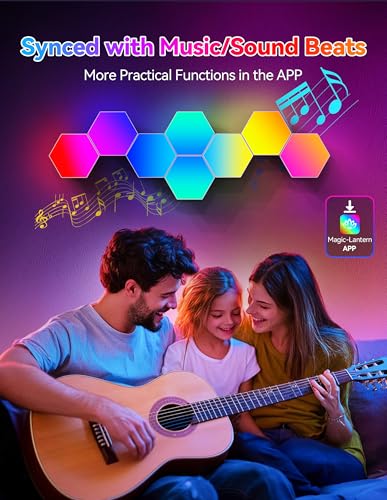 TECKNET-Hexagon-Light-Panel-8-Pack-Smart-APP-RGB-Hexagon-LED-Lights-Wall-Lights-with-Remote-Control-Music-Sync-for-Halloween-Decor-Gaming-Decor