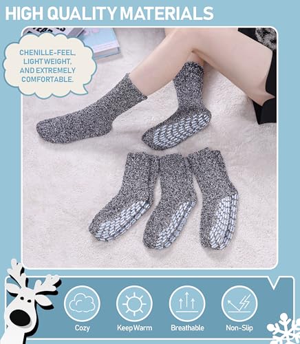 Image of Yebing Non Slip Hospital Socks for Women with Grips Fuzzy Cozy Anti Skid Slipper Socks Winter Warm Soft Fluffy Sleep Socks