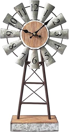 Vista 10 de MODE HOME Reloj de mesa silencioso a pilas de metal negro analógico con pájaro, pequeño reloj de mesa para decoración de granja, estante