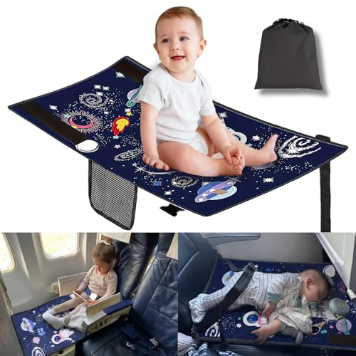 Airplane Travel Bed for Kids Foldable Airplane Bed for77*44cm Airplane Seat Extender for Travel Waterproof Lightweight Airplane Foot Hammock for All Airplane Seats (Starry Blue)