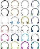 YZCIS 24 Anillos de Nariz para tabique para Mujer, 16 G, hipoalergénicos, Herradura, Labio, daith, joyería, Lindos, pequeños, de Acero quirúrgico, Concha, hélice, Tragus, daith, ílago, Aros, Juego de