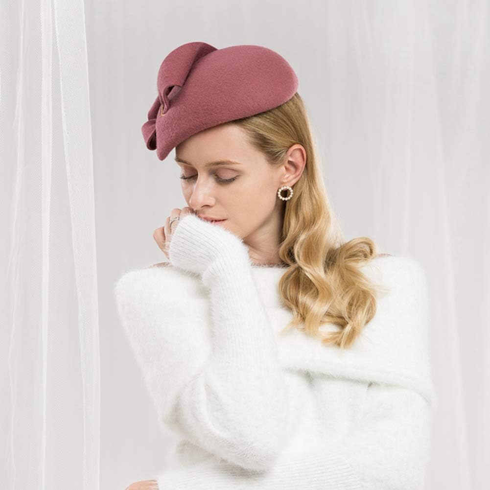 F FADVES Women Wool Derby Hat for Women Pillbox Hat Wedding Hats Felt Bowknot Fascinators