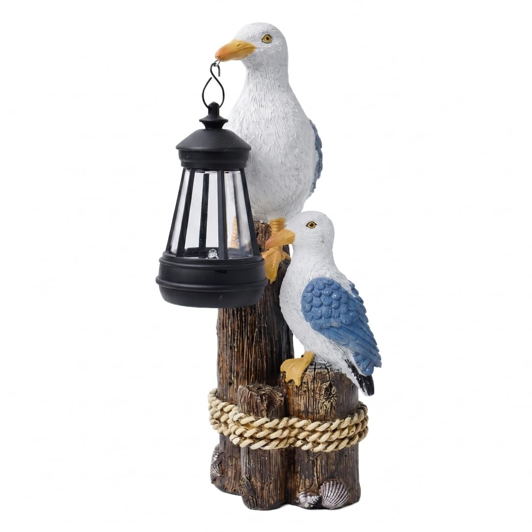 Otbushit Solar Garden Statues, Realistic Seagull & Baby Bird Solar Garden Statues with Hanging Lights, 4.7x6.3x11.4 Inch, Style 2, Resin Warm LED Hanging Light for Patio Yard