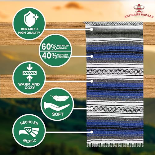 Artisans Bazaar Traditional Mexican Baja Poncho Men and Women Authentic Gaban Serape Sarape Blanket Pancho Jorongo Cowboy