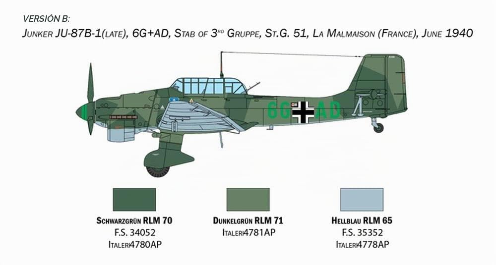 Italeri 2807S Junkers JU-87B Stuka Bat.o.Brit, Kit de construcción de maquetas, construcción, Manualidades, aficiones, Adhesivos, Kit de construcción de plástico, Fiel al Detalle