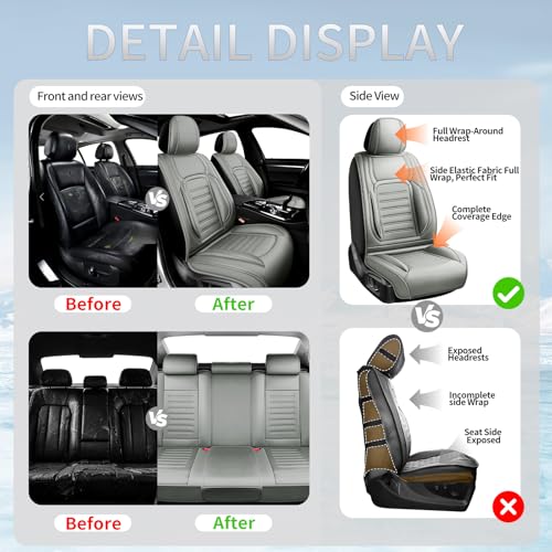 Image of Fit Equinox Premium Leather Car Seat Covers Compatible with Chevy Equinox 2011-2026, Breathable, Wear Resistant, Airbag Compatible, All-Weather Protection & Full Coverage, Full Set Gray