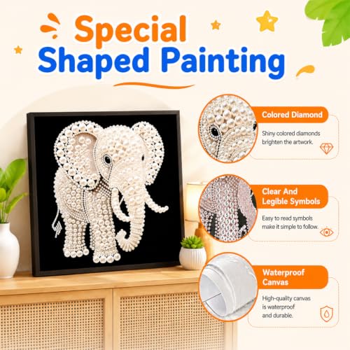 Image of HASTHIP 5D Elephant Pearl Diamond Painting Kit 11.8 X 11.8 in Wall Art