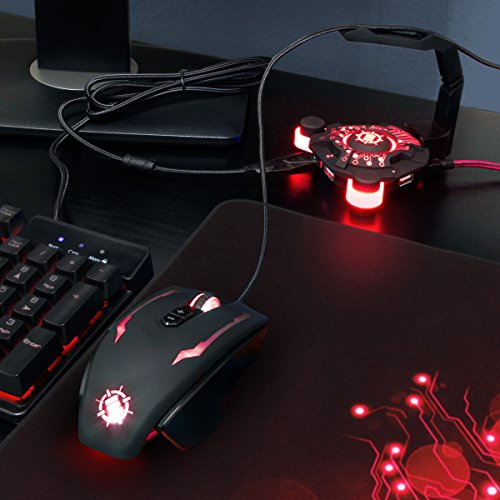 Enhance Pro Gaming Mouse Bungee Cable Holder With 4-Port Usb Hub - Red Led Lighting With Flexible Silicone Arm - Cable Management, Stabilized Design & Improved Accuracy For Competitive Games #TOP4
