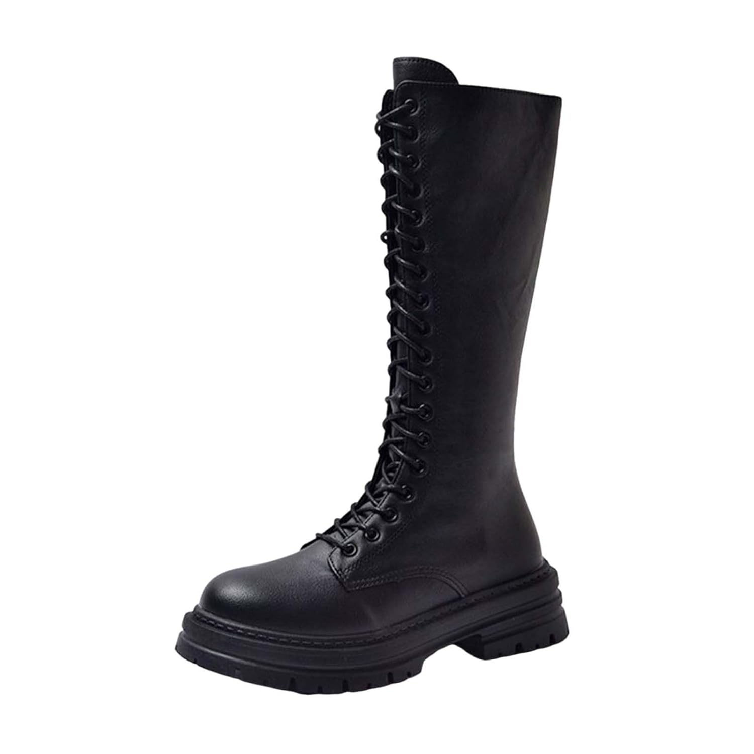 Knee High Boots Women Mide Calf Lace Up Combat Boots Round Toe Platform Boot Knee High Combat Shoes