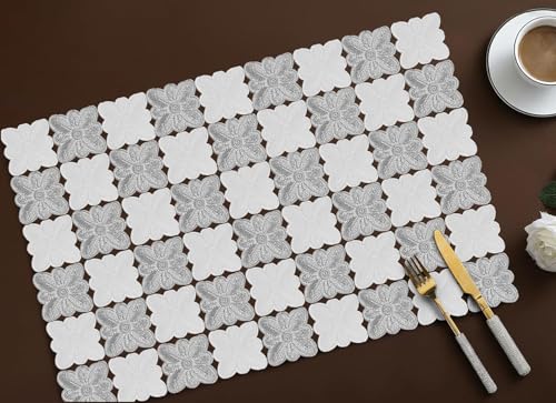 Image of Dakshya Industries PVC Waterproof Table Mats Set of 2 - Rectangular 45x30 cm, Heat Resistant Non-Slip Placemats for Dining Tablea (Silver)