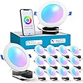 Sunco 12 Pack 6 Inch Smart Ultra Thin LED Recessed Ceiling Lights Slim, RGB+5000K Daylight, Dimmable, 15W, Canless Wafer with Junction Box - ETL.