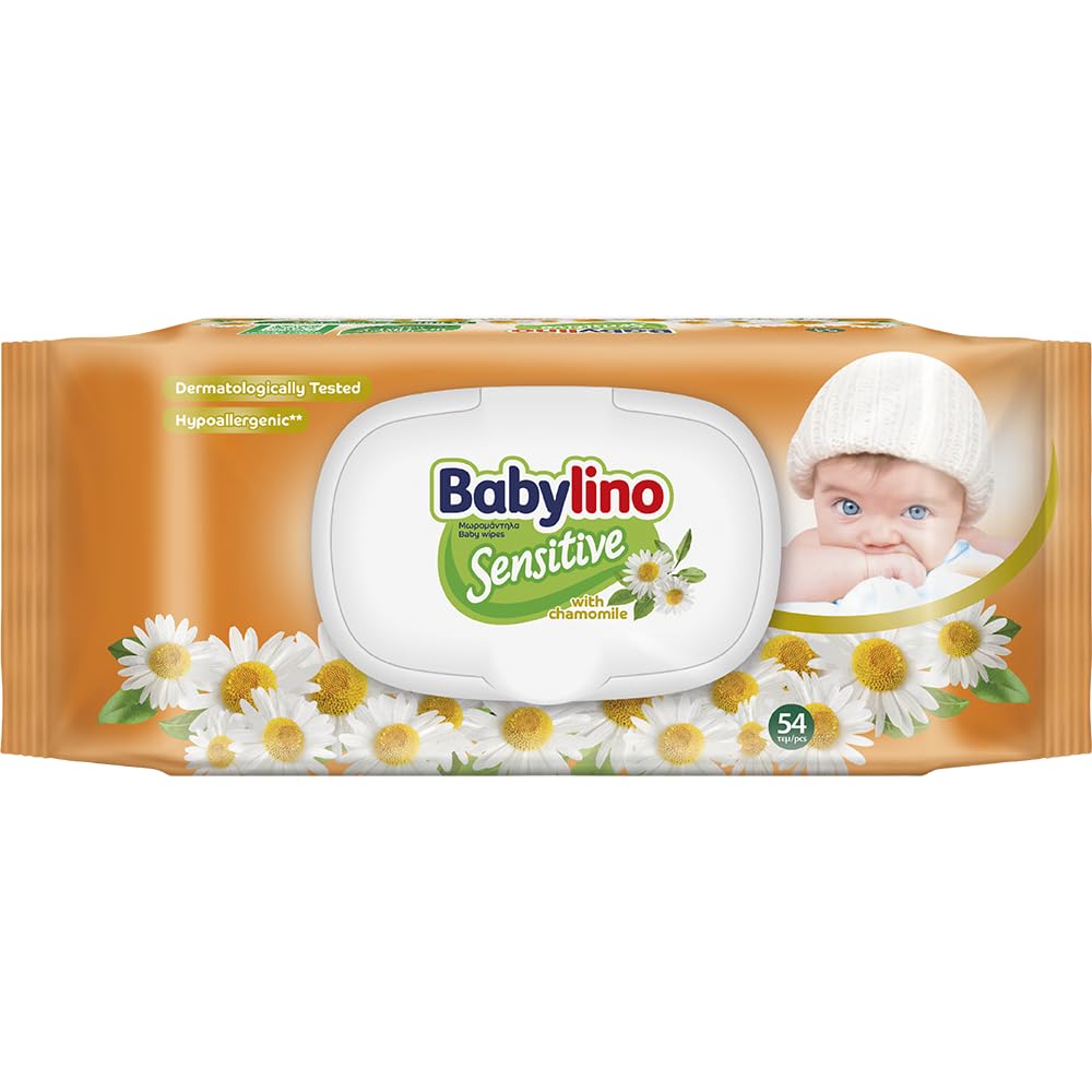 Babylino Sensitive Baby Tücher mit sanftem Kamille-Duft, 98% natürliche Formel, die den pH-Wert der Haut wiederherstellt, 1 Packung mit Frischhalteverschluss, 54 Tücher