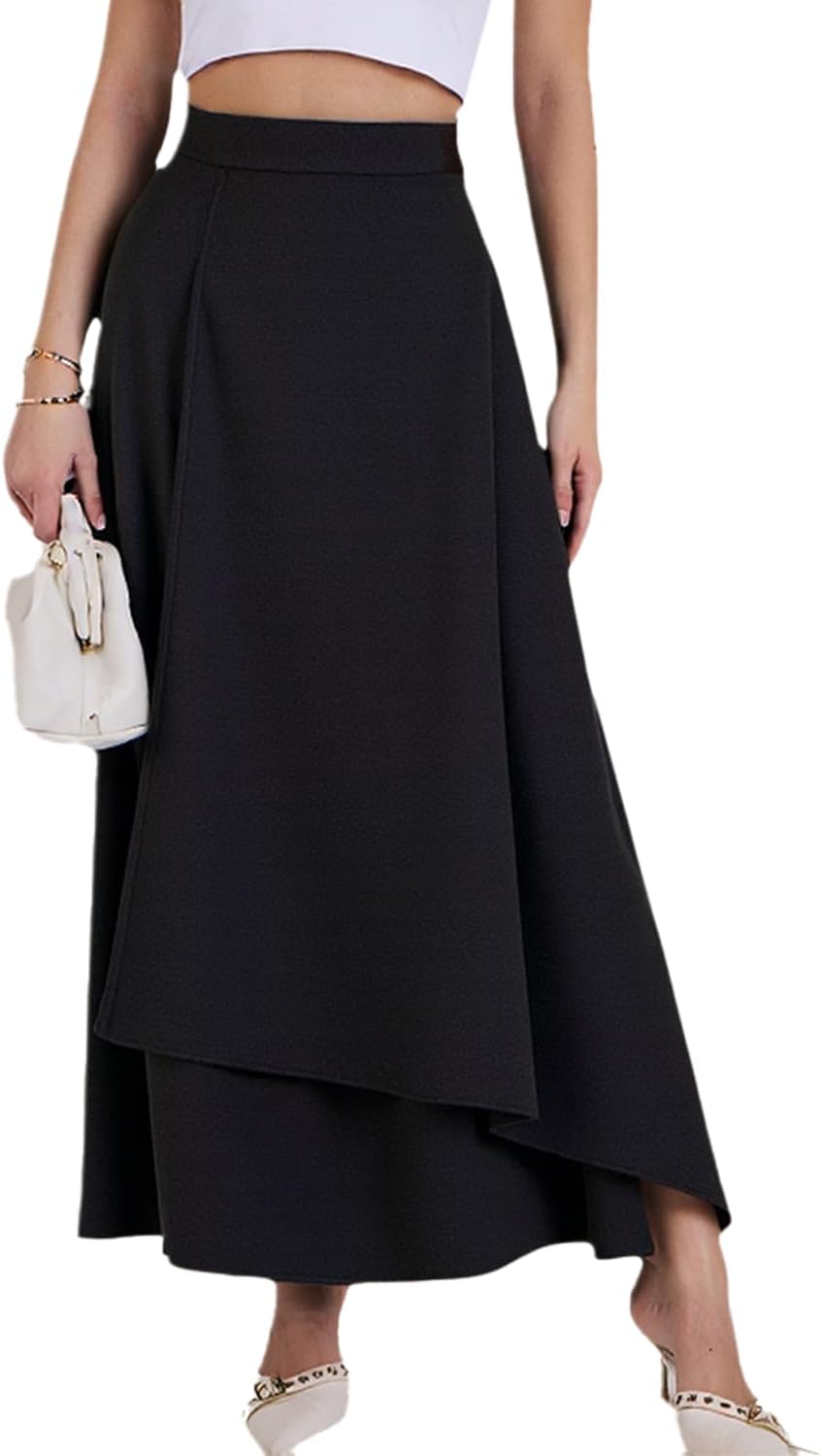 materasu Women A-Line Midi Skirt,High Waist Elegant Layered Flow Swing Skirt