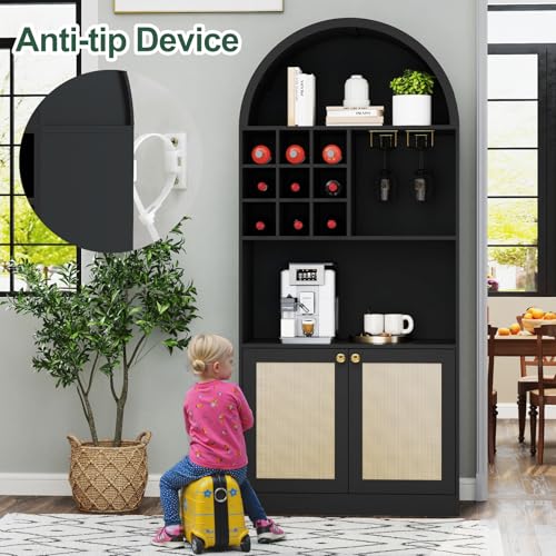 Image of Arched Bar Cabinet 71 Inches Tall, Mid-Century Home Coffee Bar Cabinet