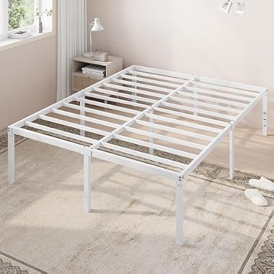 Allewie Full Size Bed Frame, 18 Inch Metal Platform Beds with Storage Space, No Box Spring Needed and Easy Assembly, White