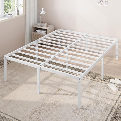 Allewie Full Size Bed Frame, 18 Inch Metal Platform Beds with Storage Space, No Box Spring Needed and Easy Assembly, White
