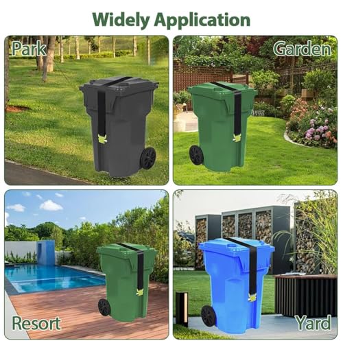Image of Trash Can Locks for Animals, Bear Proof Trash Can Lock, Garbage Can Lid Lock for Raccoons, Strong Outdoor Trash Bin Bungee Cord Strap, Adjustable Garbage Can Security Strap-Black